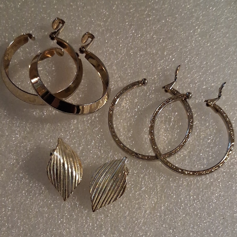 Vintage Gold Hoop and Leaf Earring Clip On Earrings  Collection